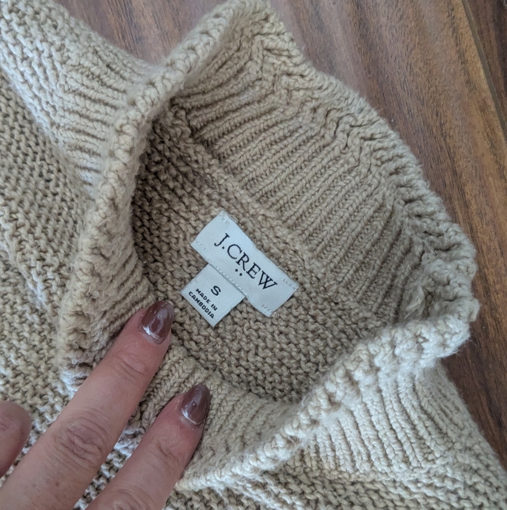 JCrew Mockneck Cable Sleeve Sweater Sz S